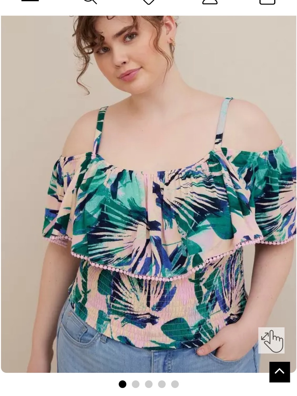 Torrid- Cold-Shoulder Tropical Print Top in Pink & Green-2